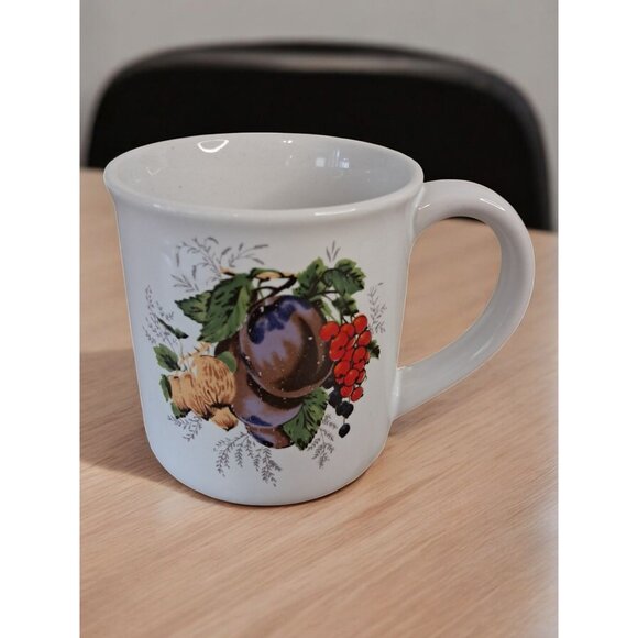 Stoneware Set Of Six Fruit Print Coffee Cups Mugs - Picture 3 of 16